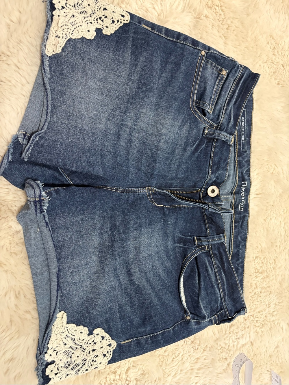 Ricki's Medium Blue Denim Crochet Accent Shorts